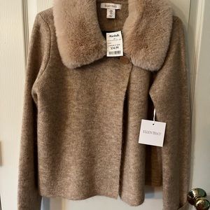 Ellen Tracy Sweater with Removable Faux Fur Collar